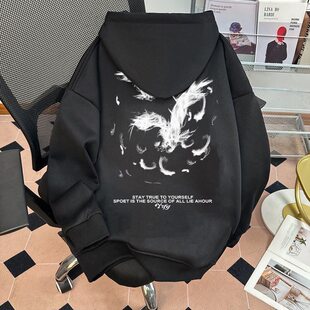慵懒风chic外穿连帽加绒连帽卫衣男女秋冬新款宽松上衣早秋外套