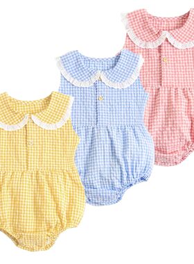 Sanlutoz Summer Cotton Baby Bodysuit Newborn Cute Plaid Clot