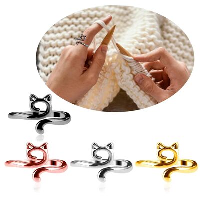 1Pc Adjustable Size Yarn Ring Cat Ears Crochet Ring Beginner