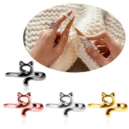 1Pc Adjustable Size Yarn Ring Cat Ears Crochet Ring Beginner