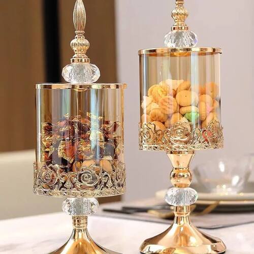 Luxury Crystal Glass Covered Storage Jar European and Americ