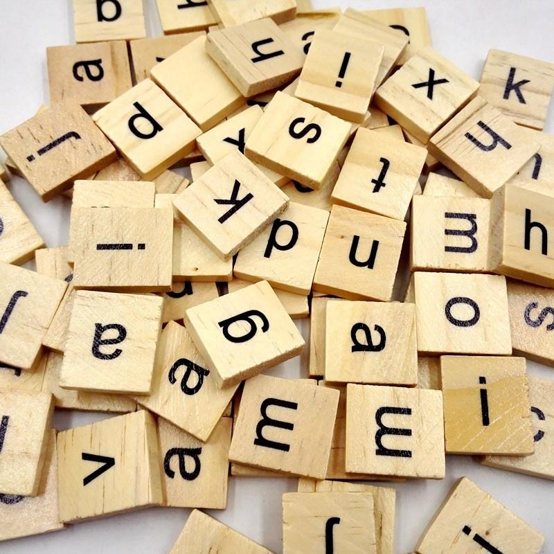 100Pcs Wooden Alphabet Scrabble Tiles Black Letters & Nu