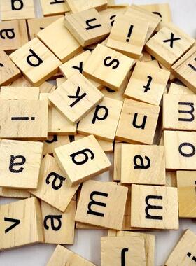100Pcs Wooden Alphabet Scrabble Tiles Black Letters & Nu
