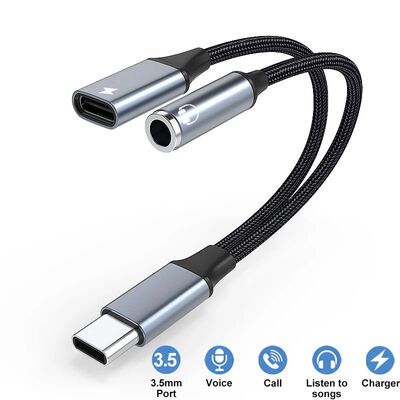 2 In 1 Type USB C To 3.5mm Jack Earphone Charging Cable Conv