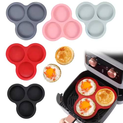 Silicone Egg Mold Air Fryer Egg Pan Reusable 3-Cavity Muffin