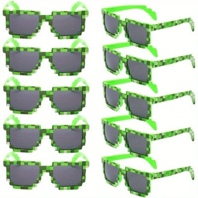 10-Pack 8-Bit Pixel Gamer Glasses, Plastic Frame Decorative