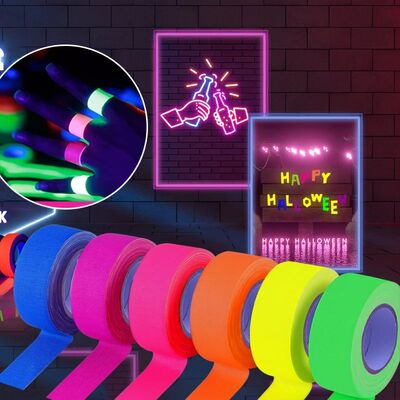 6pcs Ultra Bright UV Reactive Fluorescent Neon Tape, 6 Color
