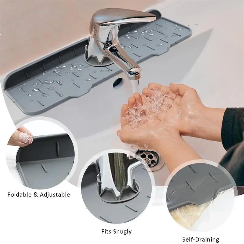1PC Grey 37X14CM Kitchen Faucet Absorbent Mat Sink Splash Gu