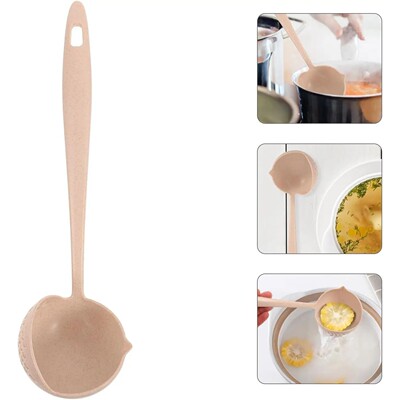 1 Piece 2 in 1 Soup Spoon Wheat Straw Long Handle Soup Spoon