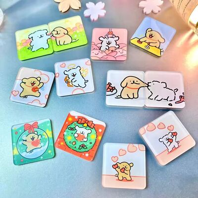 2pcs Cute Lover Dog Jigsaw Refrigerator Magnets Cartoon Frid