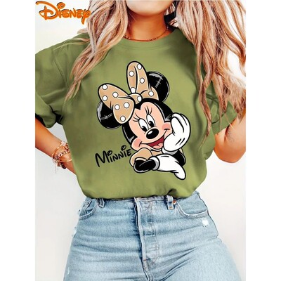 Disney Minnie Polka Dot Bow Pattern Women TShirt Casual Shor