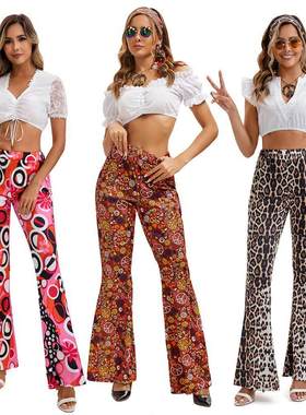 Fashionable wide leg flared pants with printed pants长裤头巾