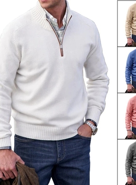 Men's Cashmere Zipper Basic Sweater Winter Men's Fleece Thic