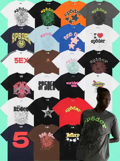High-End Sp5Der Spider Web Foam Print American Hip-Hop Short-Sleeve West Coast Street Fashion Rap T-Shirt