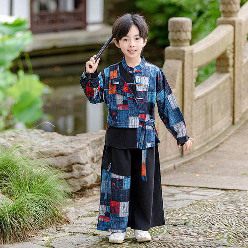 儿童汉服新中式国风演出服男女童百衲衣幼儿园中秋国庆演出服唐装