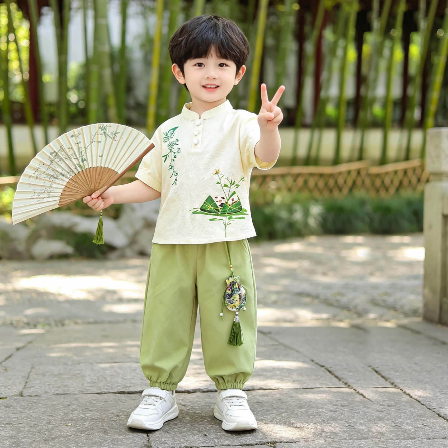儿童汉服男童夏季棉麻套装2026新款宝宝中式唐装中秋节服装演出服图片