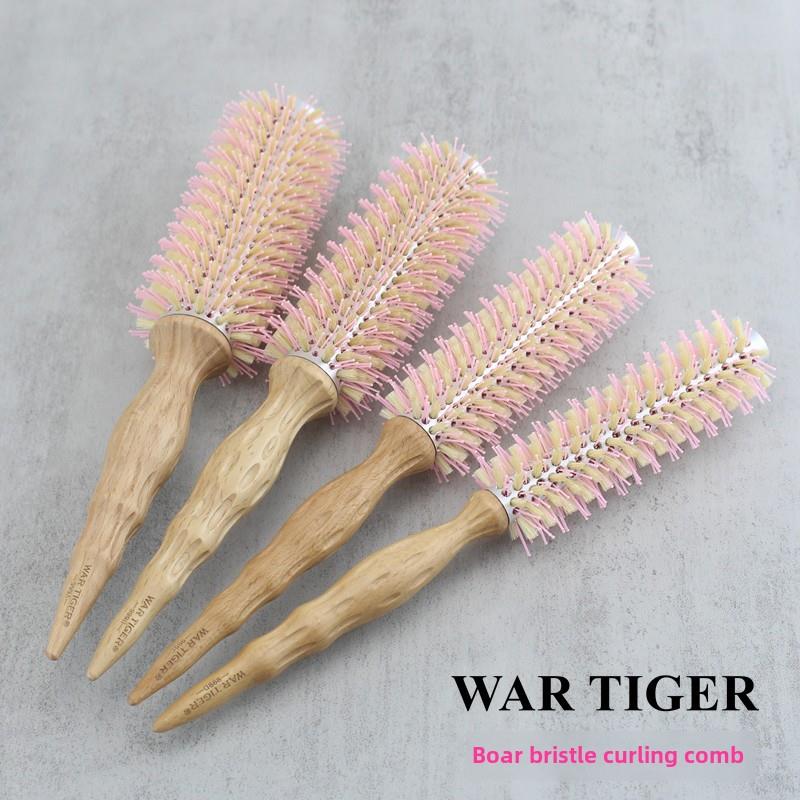 战湖发卷梳发型师卷发梳猪鬃铝管圆辊梳尖尾吹高耐热造型梳