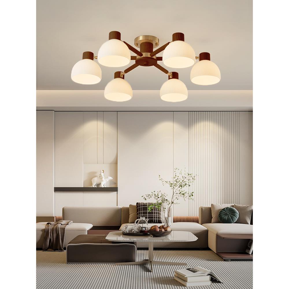 胡桃纹Led吊灯实木新中国风客厅灯低和低公寓中世纪风格卧室书房