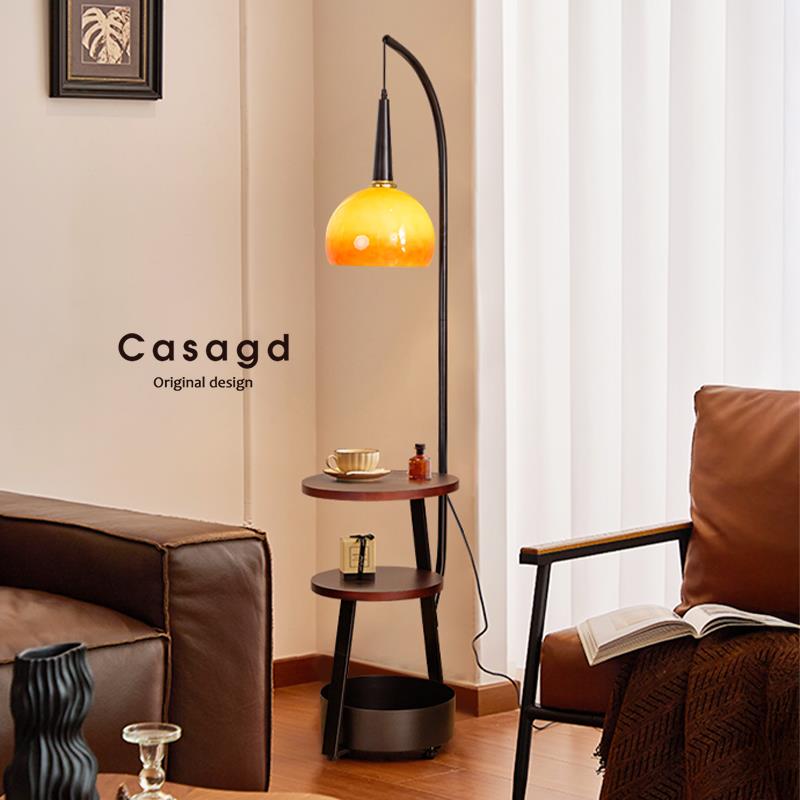 中古风柚子钓鱼落地灯客厅沙发带茶几一体置物复古卧室气氛灯casa