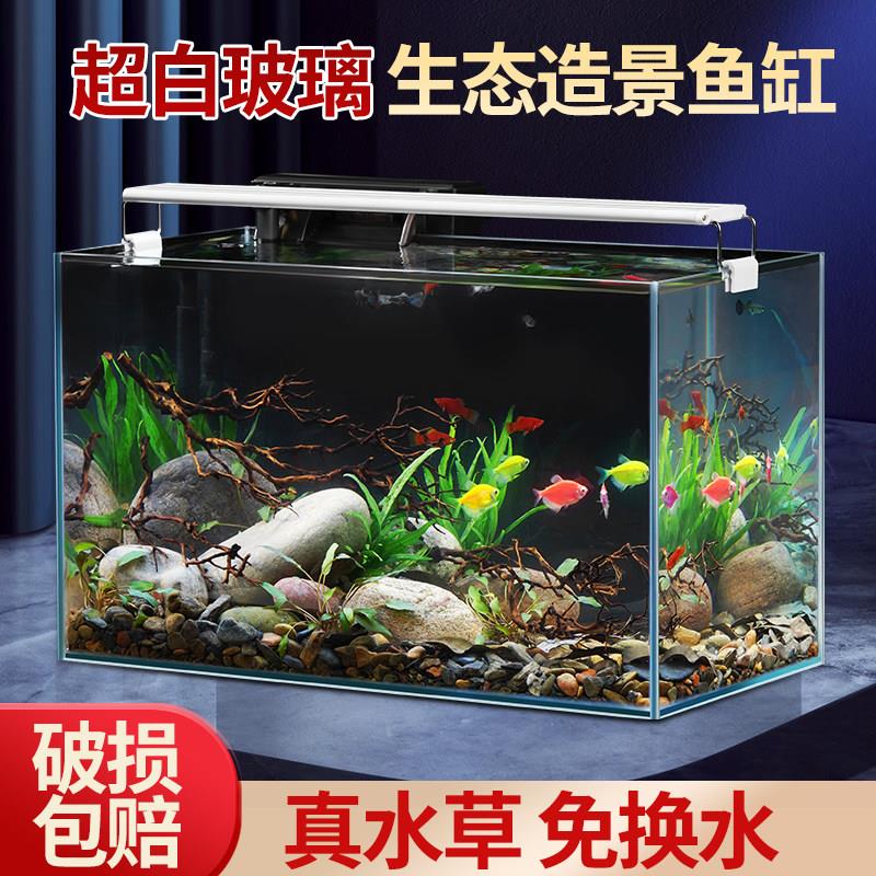 鱼缸水族箱客厅小型迷你桌面免换水生态造景家用小金鱼缸超白玻璃