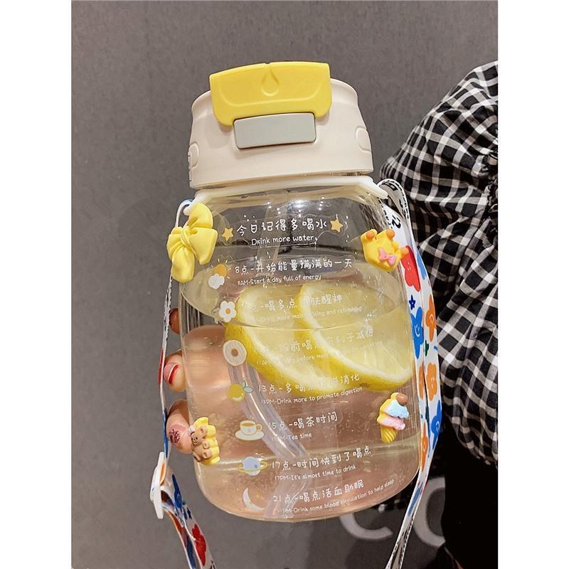 简约大容量玻璃水杯女夏季高颜值学生便携双饮吸管杯耐高温大肚杯