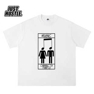 音乐链接人类音符印花短袖T恤紧身短款情侣款纯棉重磅小领口美式