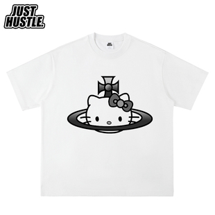 土星 hello kitty 恶搞 亚比风 短袖T恤 纯棉 直喷 情侣款 小众