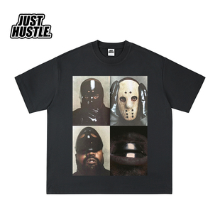 KANYE 侃爷 VULTURES 试听会 面具短袖T恤 宽松休闲 美式嘻哈欧美