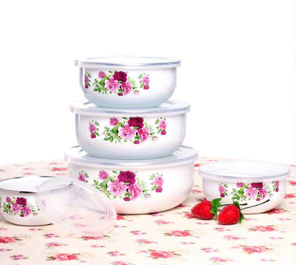 Special thick Enamel Container Set Five-piece circular With cover Bento Box kitchen Mini Cartoon Bowlin the Tableware , Tableware , Bowl  category - from Buy2taobao.com to provide professional Taobao agent buy service