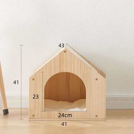 新款四季通用猫屋木质房碗一体家用猫别墅高质量实木小型猫舍网红