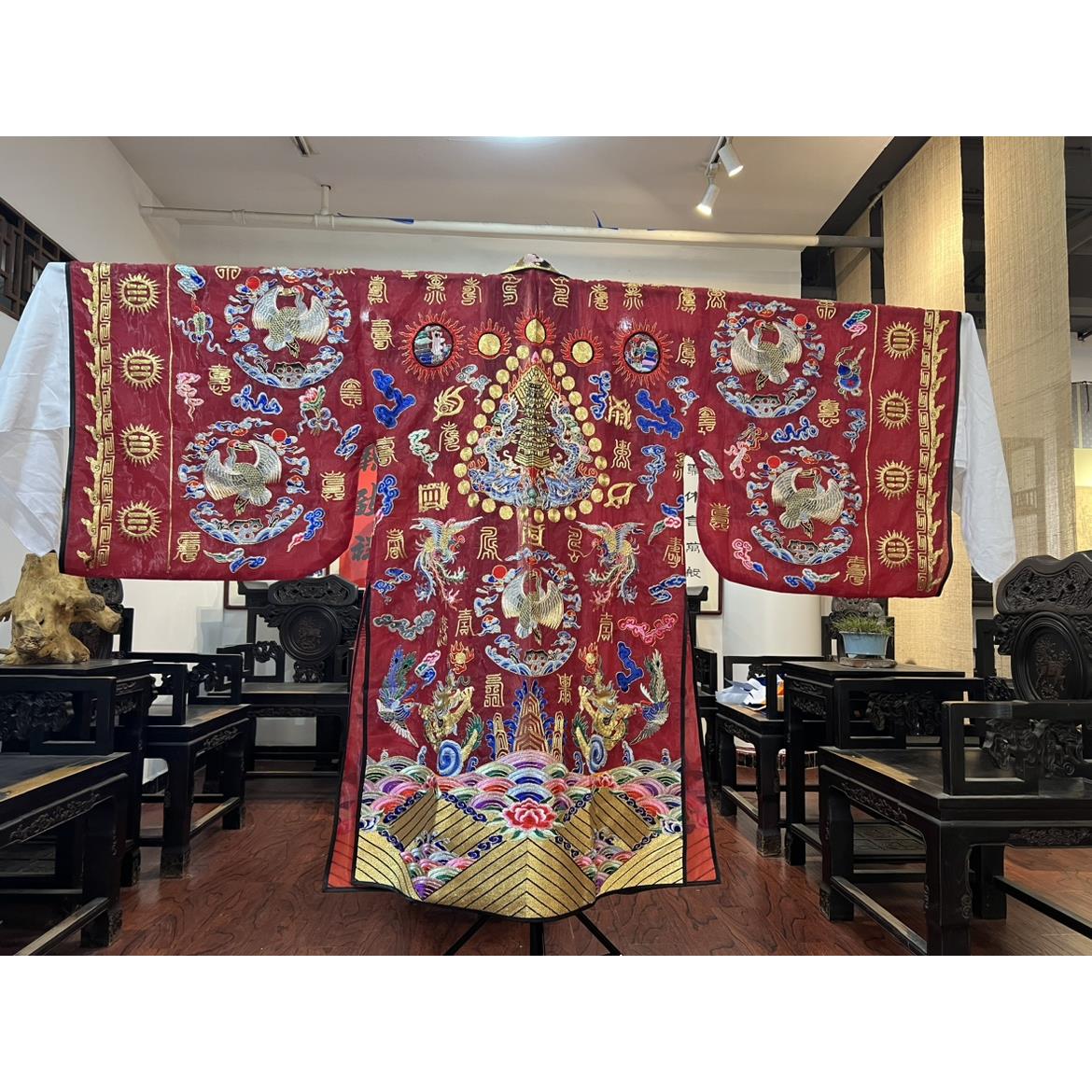 新款道士服团鹤酒红色纱料道家高功法衣降衣道袍多色可选