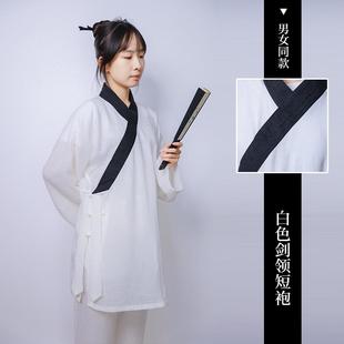 新款武当道袍男夏季练功服黑领棉麻太极服三清领女道士服剑领道衣
