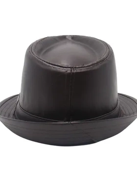 服装店影楼Trilby爵士帽小礼帽帽子皮质道具男款黑色英伦风绅士