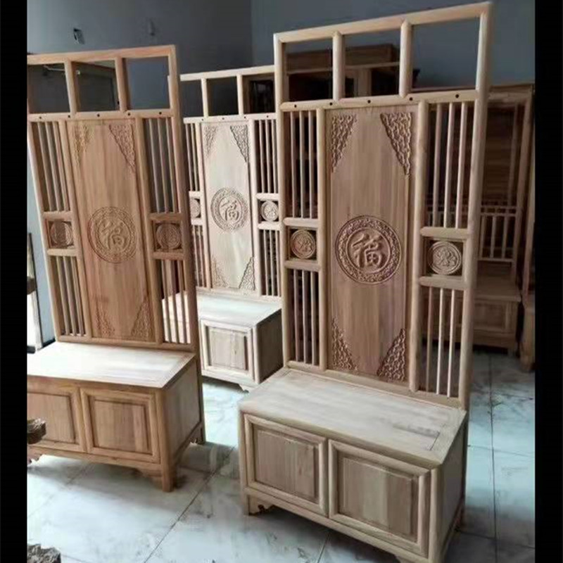 老榆木白茬客厅储物柜仿古挂衣架