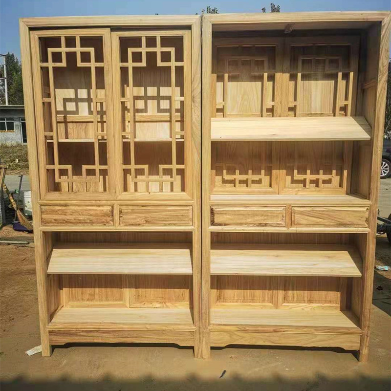 实木书柜中式书架老榆木储物柜