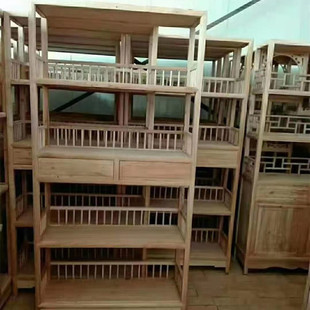 老榆木书架白茬中式简约置物架白胚白坯博古架全实木展示柜杂物架