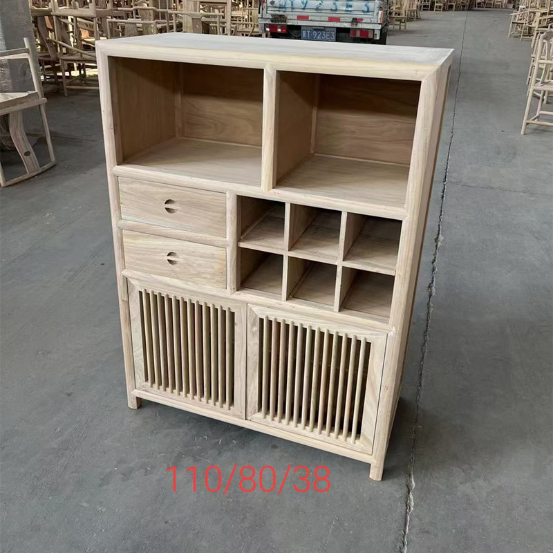 新中式餐边柜榆木多功能收纳碗柜