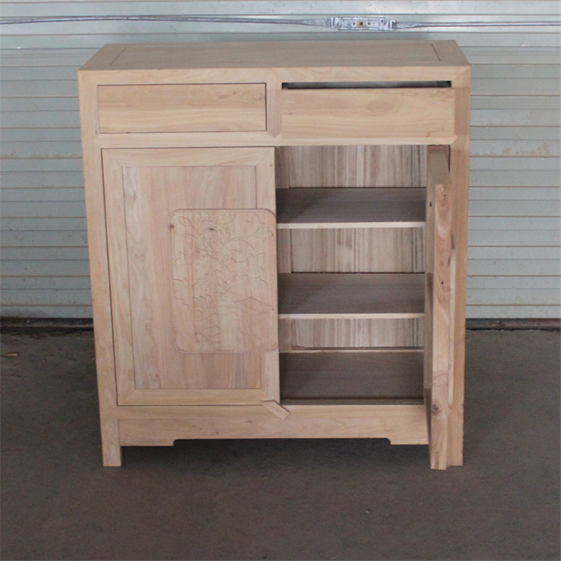 新中式风老榆木玄关白坯置物柜