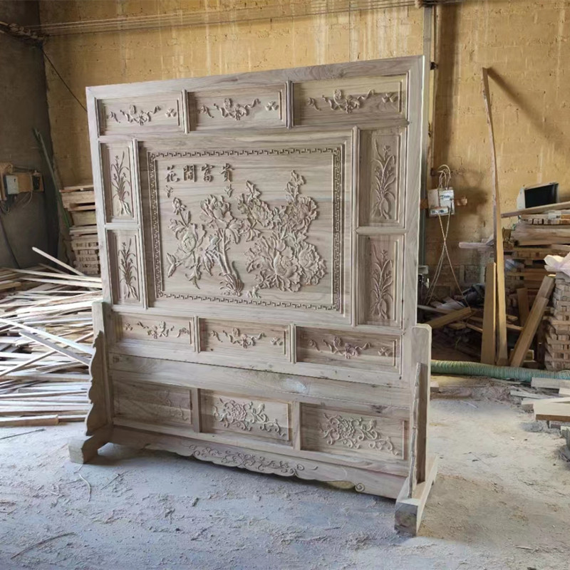 榆木落地座屏全实木中式屏风隔断