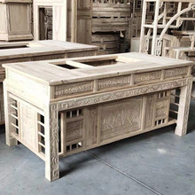 老榆木茶桌椅组合白茬办公室实木茶台白胚白坯仿古功夫茶桌茶道桌