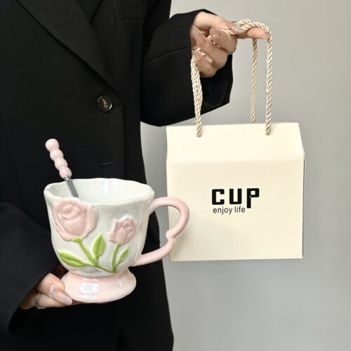 郁金香高脚杯马克杯高颜值陶瓷杯子水杯生日礼物送女生结婚伴手礼