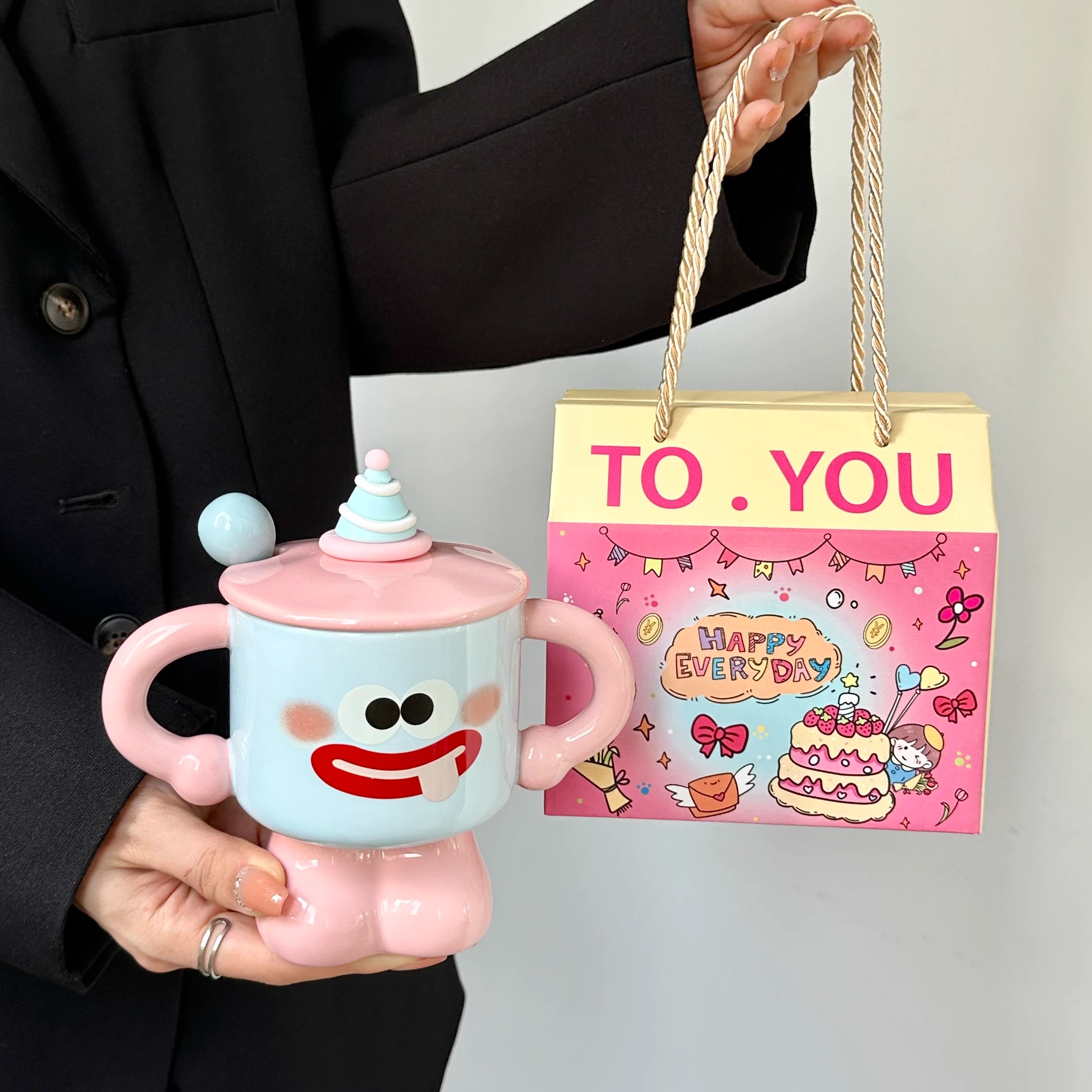 搞怪伴手礼陶瓷杯马克杯带盖勺