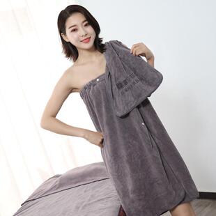 高品质美容院浴裙女可穿裹胸浴巾汗蒸桑拿抹胸浴袍带扣吸水柔软刻