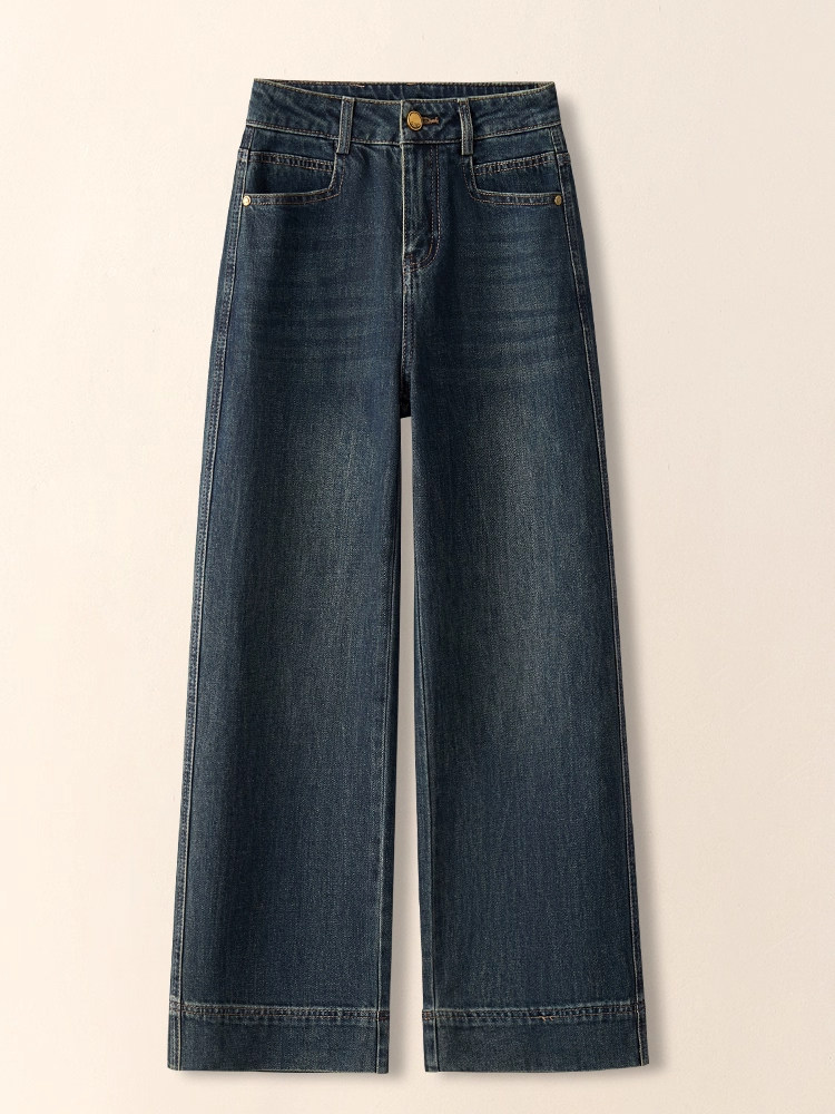 阔腿牛仔裤女春秋2025新款覆古高腰显瘦宽松小个子窄版九分直筒裤