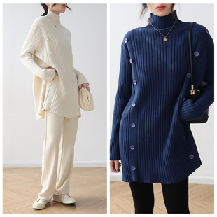 半高领针织连衣裙女中长款秋冬2025新款小个子A字毛衣裙打底裙子