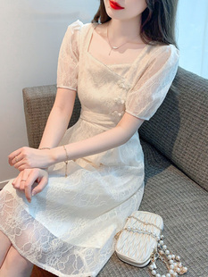 温柔气质白色中长款 复古旗袍连衣裙女夏季 2024新款 高级感法式 裙子