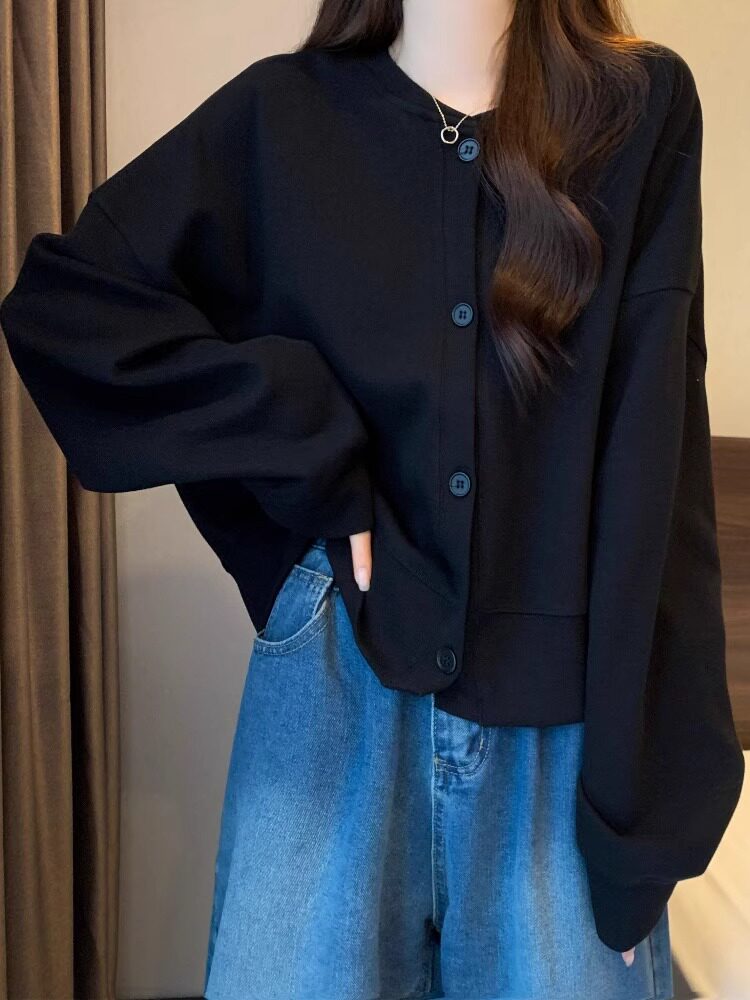 黑色卫衣外套女春秋季2026新款大码女装显瘦韩版开衫显瘦正肩上衣