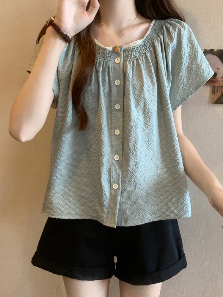 蝙蝠袖衬衫女短袖t恤女夏季2025新款设计感小众大码娃娃衫上衣女