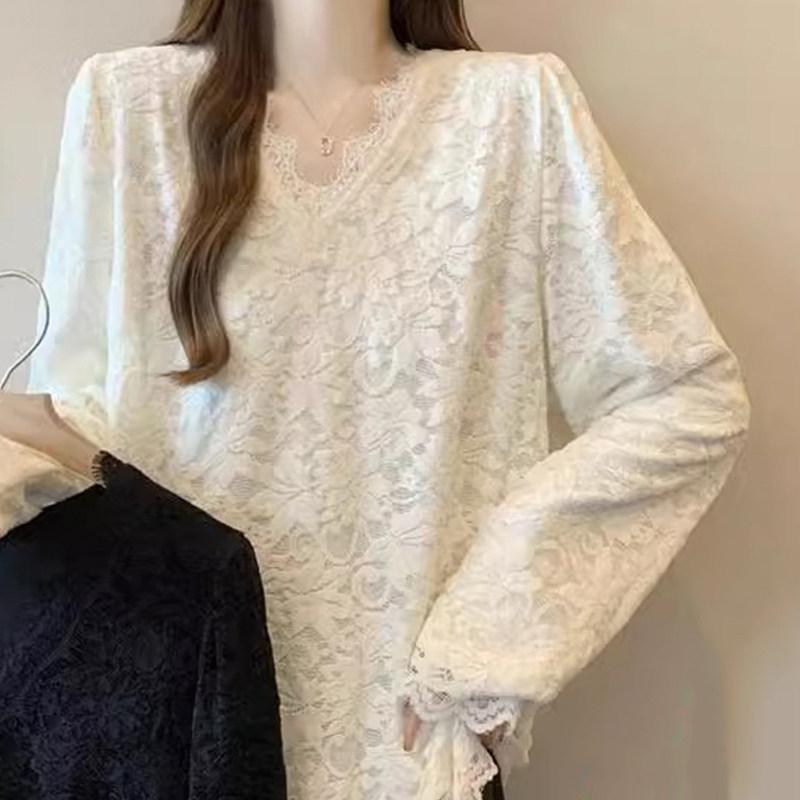 流苏蕾丝衬衫女春秋2025新款打底衫温柔甜美长袖T恤女小香风上衣