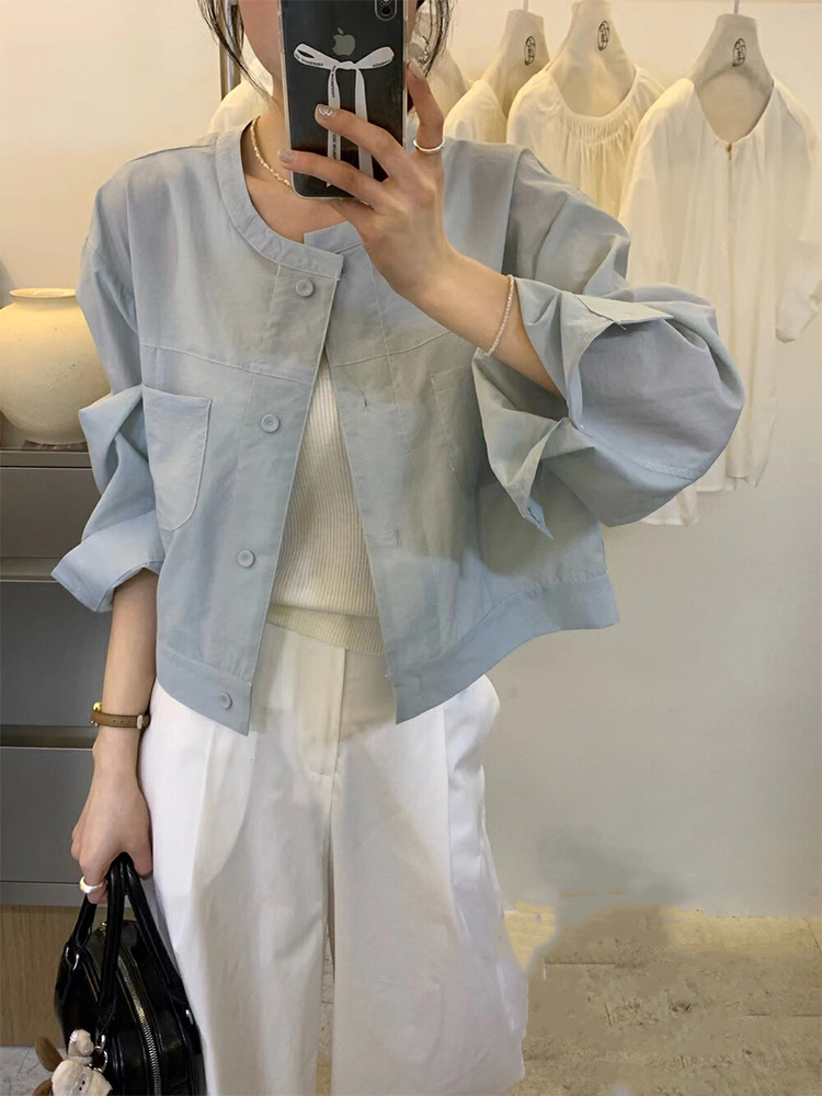 防晒衬衫女夏季薄款2025新款韩版小个子单排扣外搭短款空调衫上衣